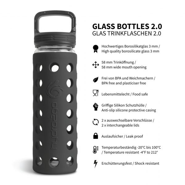 glas trinkflasche schwarz silikonhülle