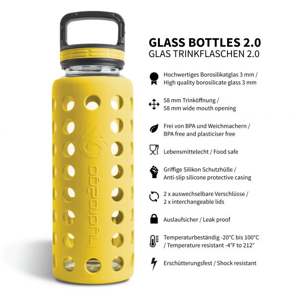 glas trinkflasche silikon 1l gelb
