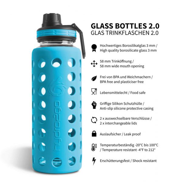 trinkflasche aus glas 1000ml blau